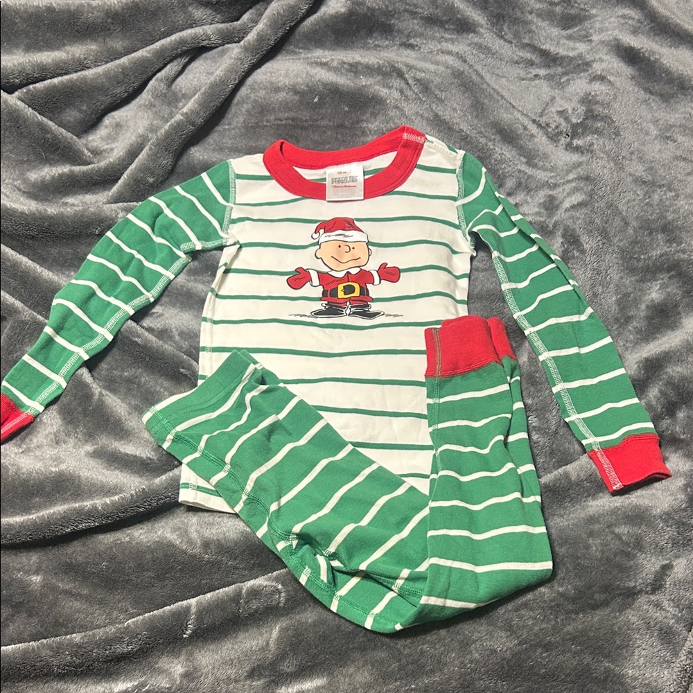 Hanna Andersson Peanuts Green and Red Striped Kids Pajama Set 5